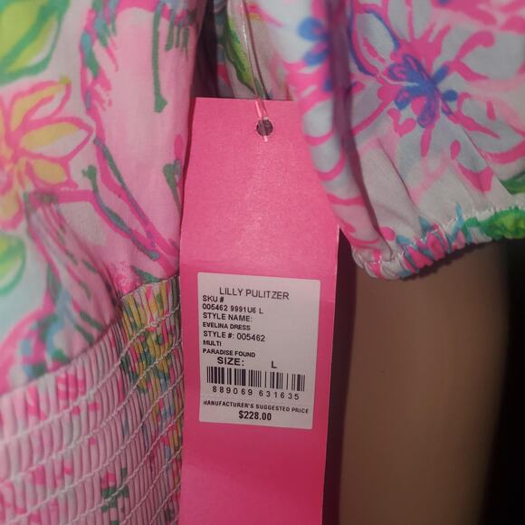 NEW Lilly Pulitzer Size L Evelina Smocked Shift Dress in Multi Paradise Found - Picture 7 of 12